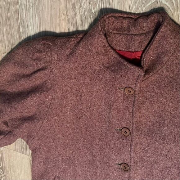 Vintage Wool Puff Sleeve Anthropologie Like Retro Maxi Coat Purple Heathered OS - Picture 10 of 16